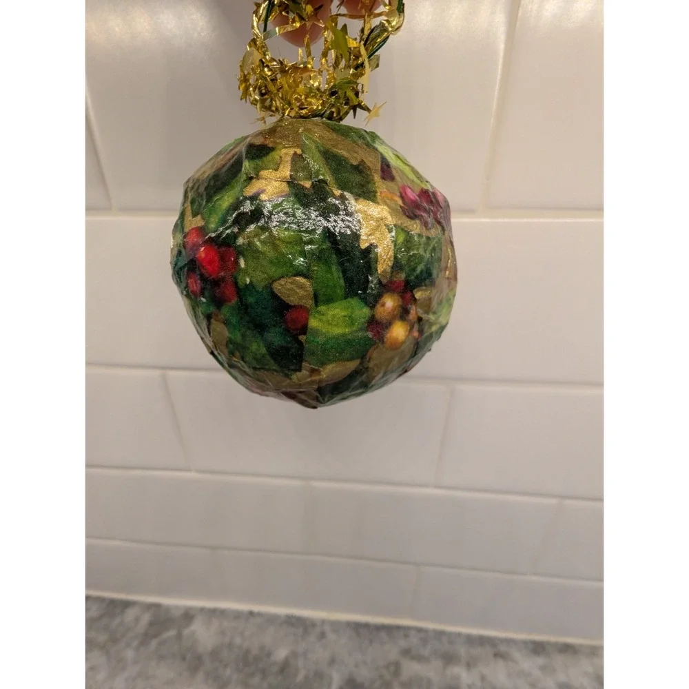 (3) Handmade Decoupage Round Ball‎ Ornaments Christmas